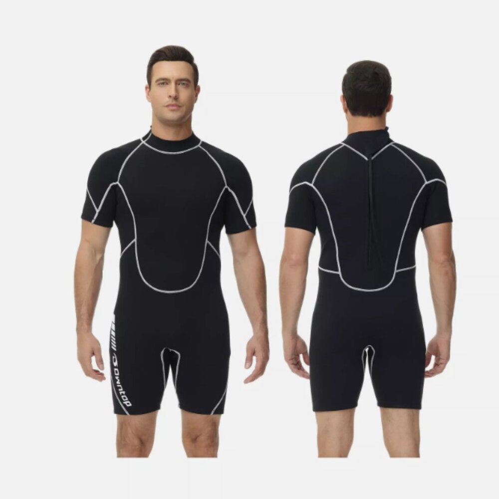 Owntop Shorty Wetsuit SMALL 3/2mm CR Neoprene Ultra Stretch Back Zip w/Pull-Tab